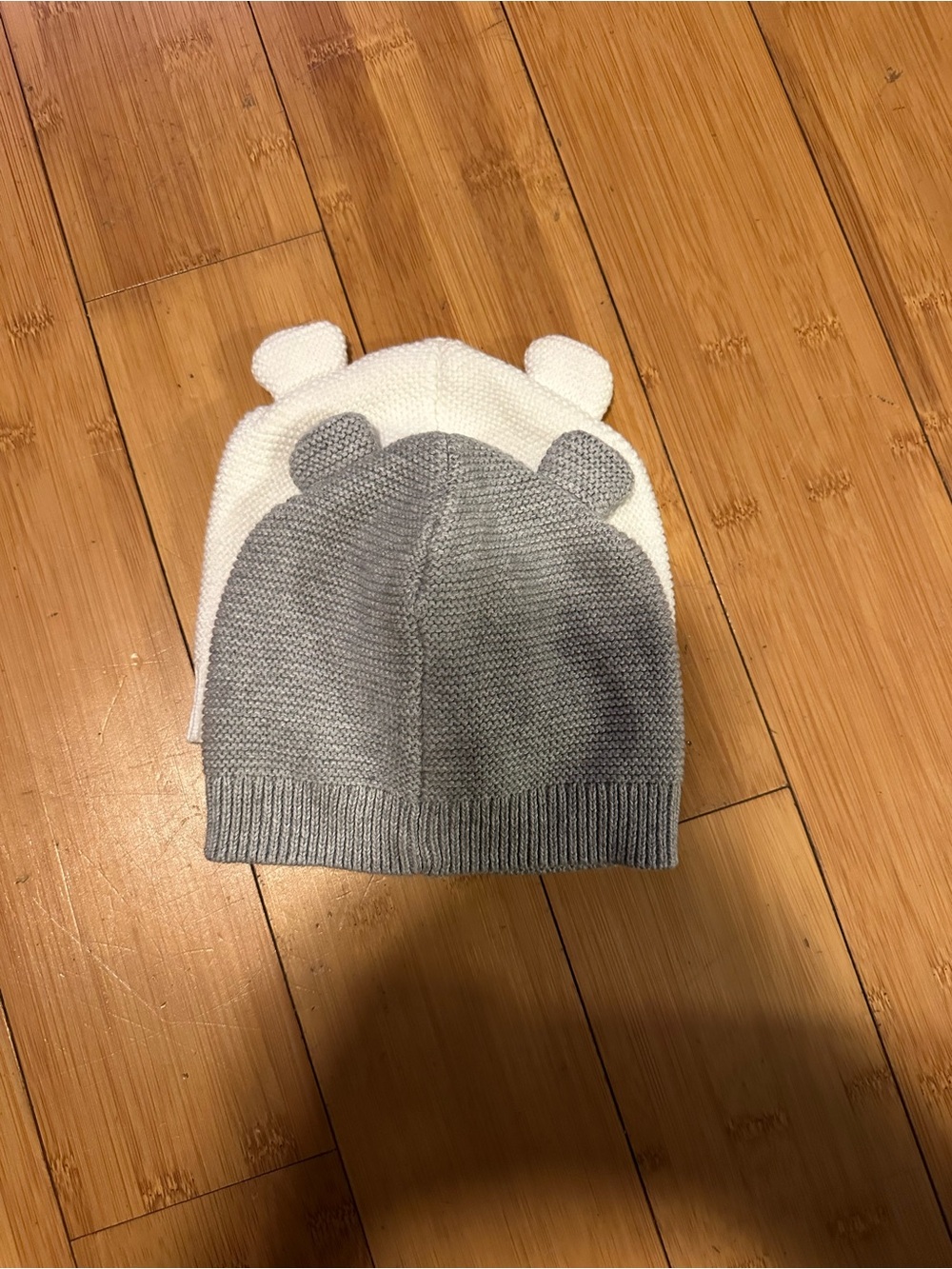 Carter's Gray and White Knit Baby Beanies with Ear Accents (2-Pack)- size 9M